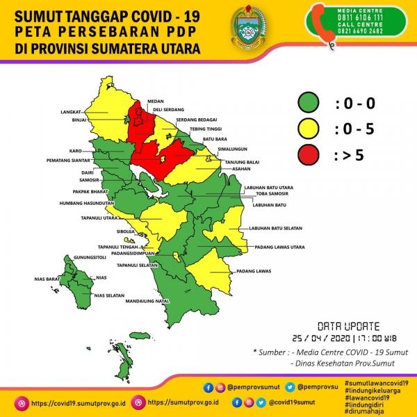 Peta Persebaran PDP di Provinsi Sumatera Utara 25 April 2020 